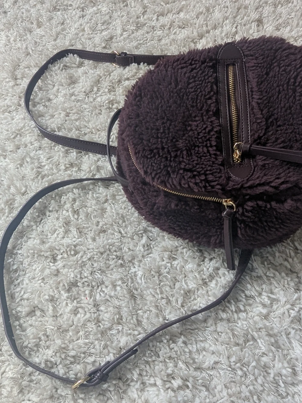 Express Plush Faux-Shearling Backpack in Dark Plum